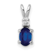 14K White Gold 6x4mm Oval Sapphire AA Diamond pendant